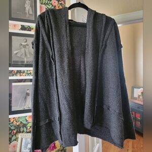 Donna Karan Black Label Wool Cashmere Cardigan Hooded Sweater Size Small